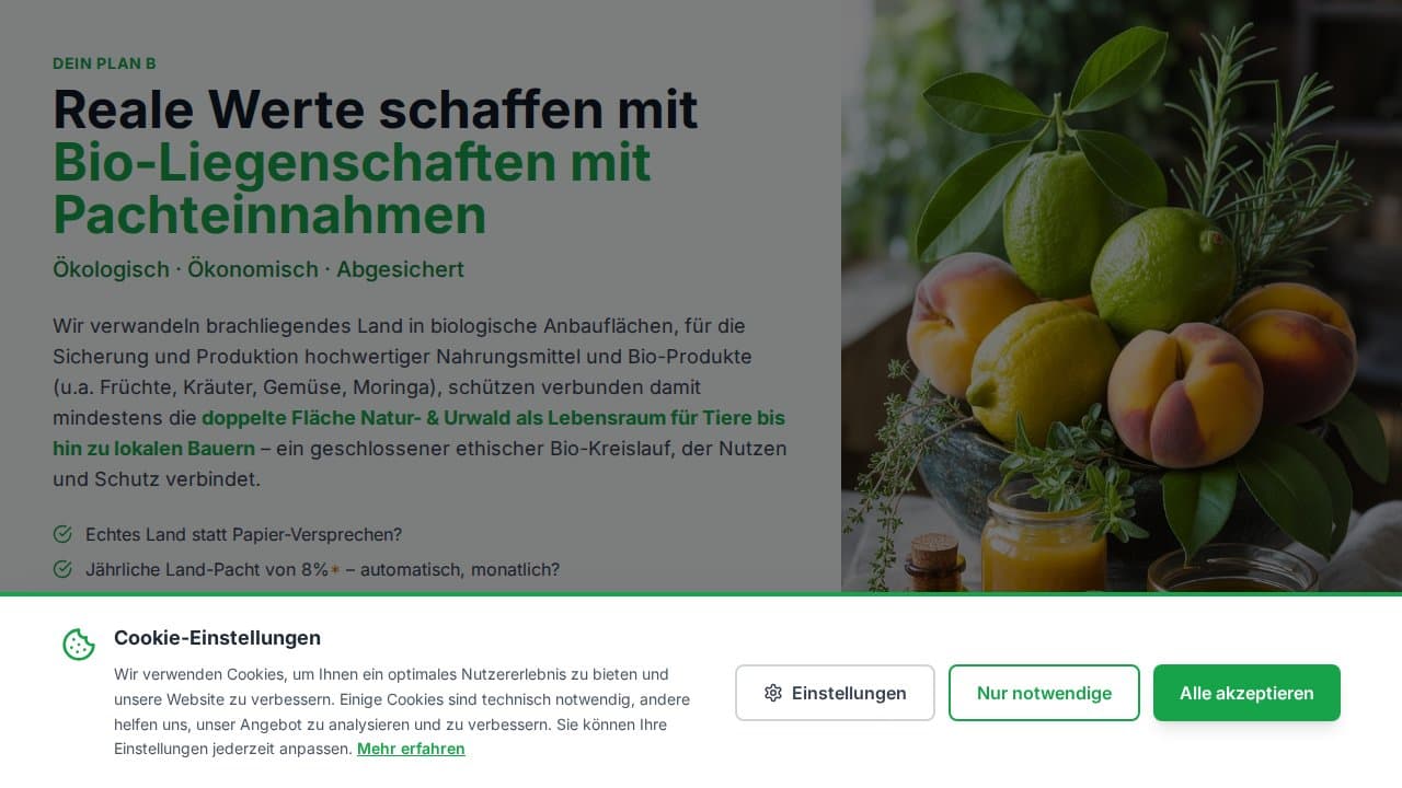 Bio-Liegenschaften – Landing Page
